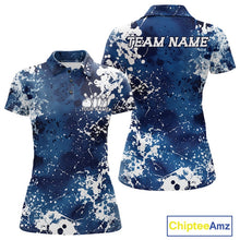 Load image into Gallery viewer, Custom Blue Splatter Camo Bowling Women Polo Shirt, Bowling Team Tournament Bowler Outfit IPHW11405