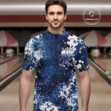 Load image into Gallery viewer, Custom Blue Splatter Camo Bowling Men Quarter-Zip Shirt, Bowling Team Tournament Bowler Outfit IPHW11405