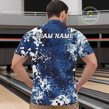 Load image into Gallery viewer, Custom Blue Splatter Camo Bowling Men Quarter-Zip Shirt, Bowling Team Tournament Bowler Outfit IPHW11405
