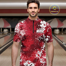 Load image into Gallery viewer, Custom Red Splatter Camo Bowling Men Quarter-Zip Shirt, Bowling Team Tournament Bowler Outfit IPHW11406