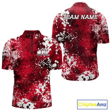 Load image into Gallery viewer, Custom Red Splatter Camo Bowling Men Quarter-Zip Shirt, Bowling Team Tournament Bowler Outfit IPHW11406