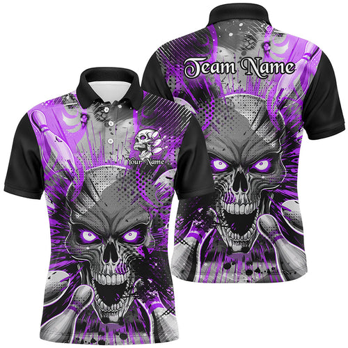 Custom Short Sleeve Skull Bowling Shirts For Men, Halloween Bowling Shirt With Name | Purple IPHW6760