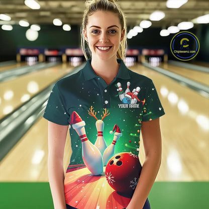 Custom Christmas Ladies Bowling Shirts, Bowling Team Shirt Christmas Bowling Outfits IPHW7841