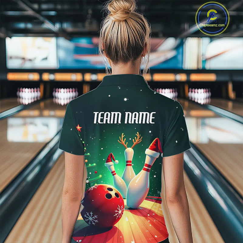 Custom Christmas Ladies Bowling Shirts, Bowling Team Shirt Christmas Bowling Outfits IPHW7841