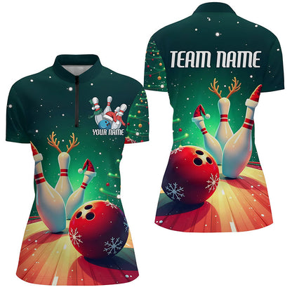 Custom Christmas Ladies Bowling Shirts, Bowling Team Shirt Christmas Bowling Outfits IPHW7841
