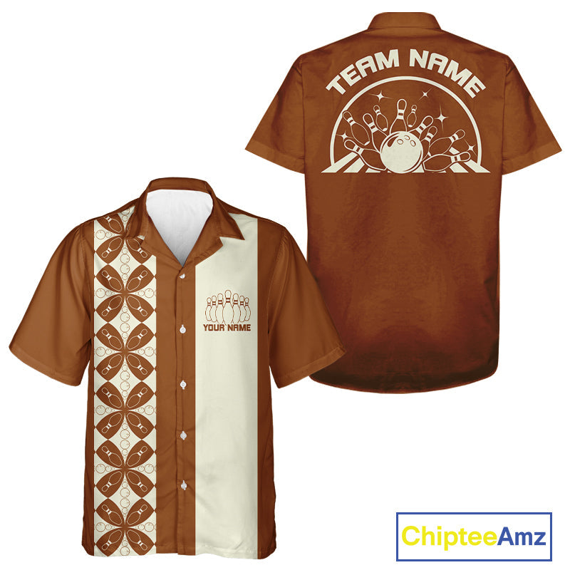 Custom Retro Style Bowling Button Up Shirt, Vintage Bowling Hawaiian Team Shirt IPHW10079