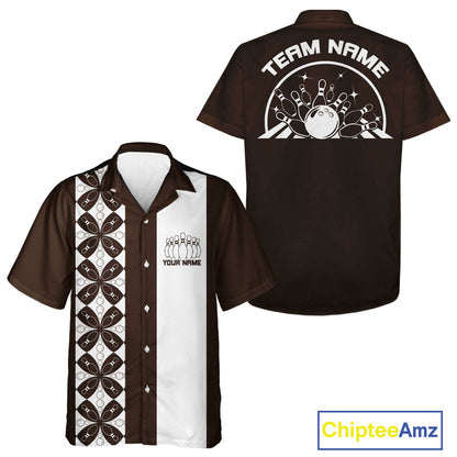 Custom Retro Style Bowling Button Up Shirt, Vintage Bowling Hawaiian Team Shirt IPHW10079
