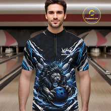 Load image into Gallery viewer, Custom Black And Blue Lion Bowling Jerseys, Lion Bowling Tournament Men Quarter-Zip Shirt IPHW10352