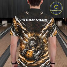 Load image into Gallery viewer, Custom Black And Gold Lion Bowling Jerseys, Lion Bowling Tournament Men Polo Shirt IPHW10354