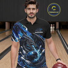 Load image into Gallery viewer, Custom Blue Flame Dragon Bowling Men Polo Team Shirts, Bowling Tournament Shirt IPHW10359