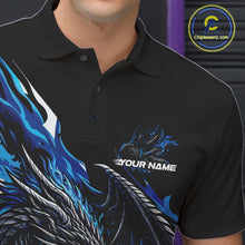 Load image into Gallery viewer, Custom Blue Flame Dragon Bowling Men Polo Team Shirts, Bowling Tournament Shirt IPHW10359