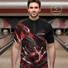 Load image into Gallery viewer, Custom Red Flame Dragon Bowling Men Quarter-Zip Team Shirts, Bowling Tournament Shirt IPHW10360
