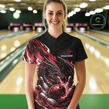Load image into Gallery viewer, Custom Red Flame Dragon Bowling Women Quarter-Zip Team Shirts, Bowling Tournament Shirt IPHW10360