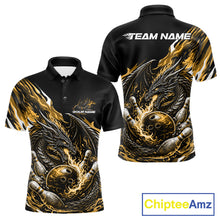 Load image into Gallery viewer, Custom Yellow Flame Dragon Bowling Men Polo Team Shirts, Bowling Tournament Shirt IPHW10361
