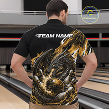 Load image into Gallery viewer, Custom Yellow Flame Dragon Bowling Men Quarter-Zip Team Shirts, Bowling Tournament Shirt IPHW10361