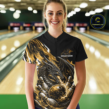 Load image into Gallery viewer, Custom Yellow Flame Dragon Bowling Women Quarter-Zip Shirts, Bowling Tournament Shirt IPHW10361