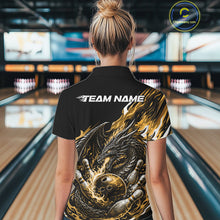 Load image into Gallery viewer, Custom Yellow Flame Dragon Bowling Women Quarter-Zip Shirts, Bowling Tournament Shirt IPHW10361