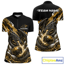Load image into Gallery viewer, Custom Yellow Flame Dragon Bowling Women Quarter-Zip Shirts, Bowling Tournament Shirt IPHW10361