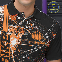 Load image into Gallery viewer, Custom Black And Orange Splatter Camo Strike Bowling League Shirts, Men Bowling Jerseys IPHW10650
