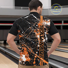 Load image into Gallery viewer, Custom Black And Orange Splatter Camo Strike Bowling League Shirts, Men Bowling Jerseys IPHW10650
