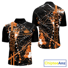 Load image into Gallery viewer, Custom Black And Orange Splatter Camo Strike Bowling League Shirts, Men Bowling Jerseys IPHW10650