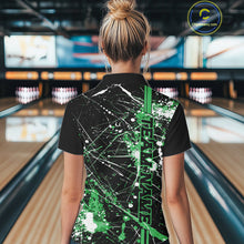Load image into Gallery viewer, Custom Black And Green Splatter Camo Strike Bowling League Shirts, Women Bowling Jerseys IPHW10653