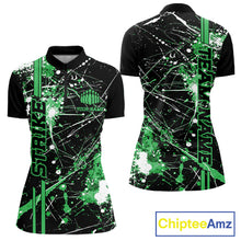 Load image into Gallery viewer, Custom Black And Green Splatter Camo Strike Bowling League Shirts, Women Bowling Jerseys IPHW10653