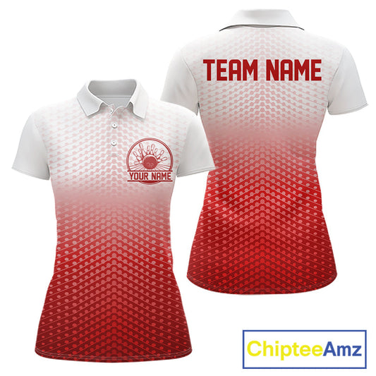 Custom Name Red Bowling Jerseys For Women, Bowling League Polo Shirt Bowler Outift IPHW10656