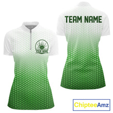 Load image into Gallery viewer, Custom Name Green Bowling Jerseys Women, Bowling League Quarter-Zip Shirt Bowler Outift IPHW10658
