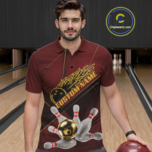Load image into Gallery viewer, Custom Red And Gold Bowling Shirts For Men, Flame Bowling Team Shirts Bowling Uniform IPHW10660