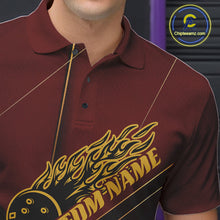 Load image into Gallery viewer, Custom Red And Gold Bowling Shirts For Men, Flame Bowling Team Shirts Bowling Uniform IPHW10660