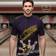 Load image into Gallery viewer, Custom Purple And Gold Bowling Shirts For Men, Flame Bowling Team Shirts Bowling Uniform IPHW10662