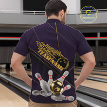 Load image into Gallery viewer, Custom Purple And Gold Bowling Shirts For Men, Flame Bowling Team Shirts Bowling Uniform IPHW10662
