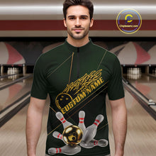 Load image into Gallery viewer, Custom Green And Gold Bowling Shirts For Men, Flame Bowling Team Shirts Bowling Uniform IPHW10663