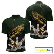 Load image into Gallery viewer, Custom Green And Gold Bowling Shirts For Men, Flame Bowling Team Shirts Bowling Uniform IPHW10663