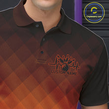 Load image into Gallery viewer, Bowling Heartbeat Pulse Line Orange Argyle Custom Bowling Team Polo Shirts For Men IPHW10666