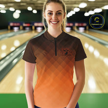 Load image into Gallery viewer, Bowling Heartbeat Pulse Line Orange Argyle Custom Bowling Quarter-Zip Shirts For Women IPHW10666