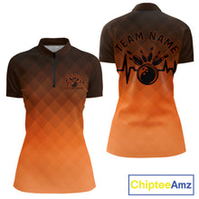 Load image into Gallery viewer, Bowling Heartbeat Pulse Line Orange Argyle Custom Bowling Quarter-Zip Shirts For Women IPHW10666