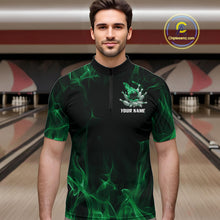 Load image into Gallery viewer, Green Fire Bowling Ball And Pins Custom Shirts For Men, Flame Bowling Team Jersey IPHW11154