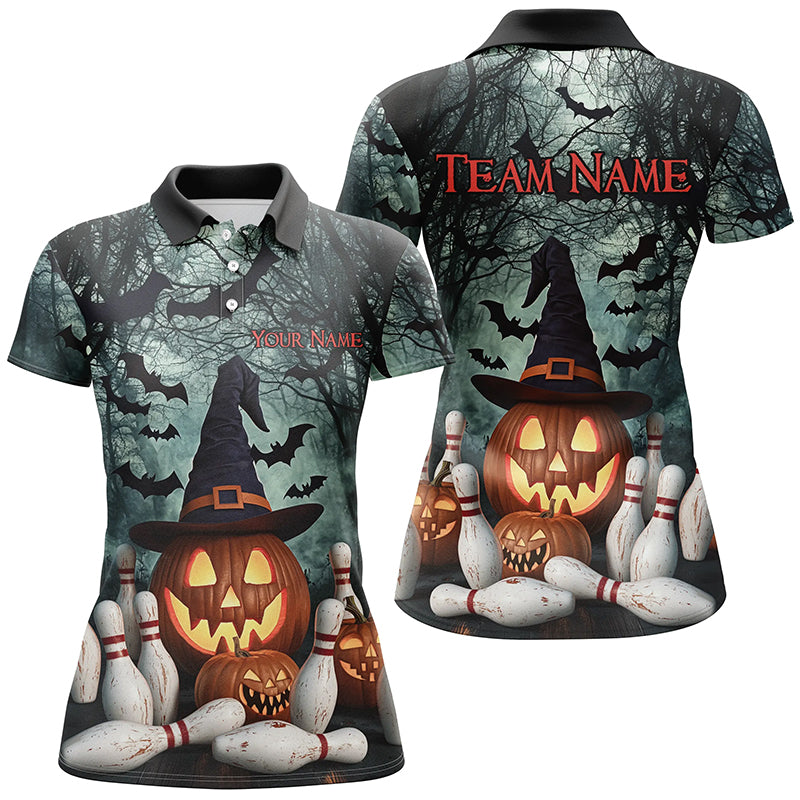 Custom Halloween Ladies Bowling Shirts, Pumpkin Bowling Team Halloween Outfit Bowling Gifts IPHW7647