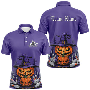 Purple Custom Halloween Bowling Shirts For Men, Pumpkin Bowling Team Shirt Halloween Outfit IPHW7648