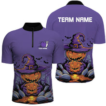 Load image into Gallery viewer, Purple Custom Halloween Bowling Shirts For Men, Pumpkin Bowling Team Shirt Halloween Outfit IPHW7649