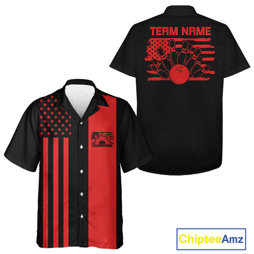 Custom Vintage US Flag Patriotic Bowling Button Up Team Shirt For Men And Women IPHW10085