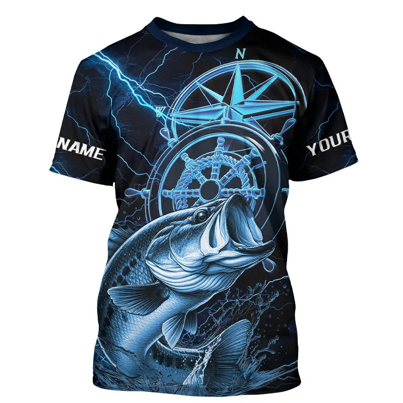 Blue Thunder Lightning Custom Largemouth Bass Compass Tournament Fishing T Shirts IPHW8097