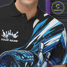 Load image into Gallery viewer, Custom Black And Blue Cobra Snake Men Bowling Polo Shirts, Cobra Bowling Jerseys IPHW10371