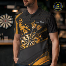Load image into Gallery viewer, Custom Yellow Fire Flame Dartboard Darts Team Men Polo Shirts, Dart League Shirts IPHW10378