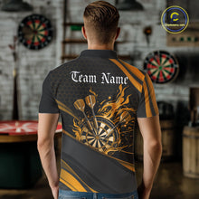 Load image into Gallery viewer, Custom Yellow Fire Flame Dartboard Darts Team Men Polo Shirts, Dart League Shirts IPHW10378