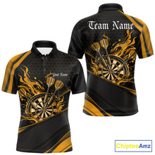 Load image into Gallery viewer, Custom Yellow Fire Flame Dartboard Darts Team Men Polo Shirts, Dart League Shirts IPHW10378