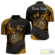 Load image into Gallery viewer, Custom Yellow Fire Flame Dartboard Darts Team Men Quarter-Zip Shirts, Dart League Shirts IPHW10378