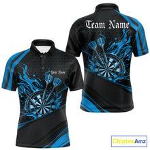 Load image into Gallery viewer, Custom Blue Fire Flame Dartboard Darts Team Men Polo Shirts, Dart League Shirts IPHW10379
